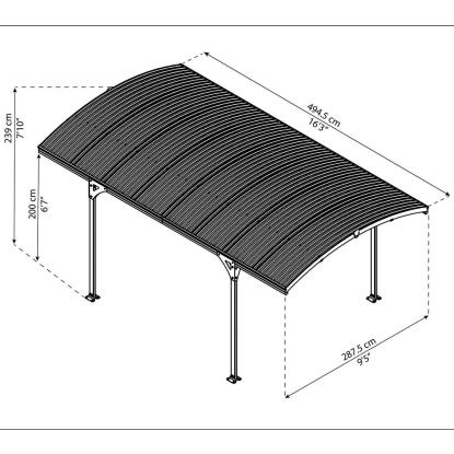 Canopia by Palram Atlas 5000 carport, buet tag, grå, 243 x 288 x 495 cm - 14,22 m²