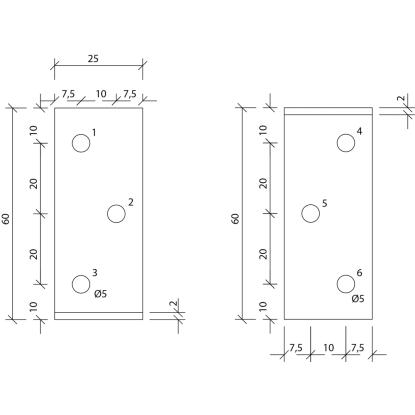 SIMA vinkelbeslag M4, rustfri A2 - 60 x 60 x 2,0 x 25 mm