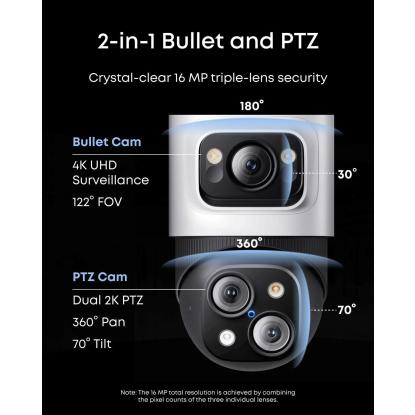 eufy S4 PoE ekstra sikkerhedskamera med 360° dreje-, vippe- og zoomfunktion, 16MP