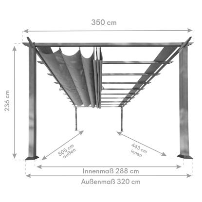 Paragon Outdoor Florenz 1116 pergola, aluminium, mørkt trælook, lys brunt tekstil, 236 x 505 x 350 cm