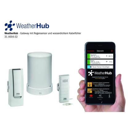 TFA WeatherHub startersæt med temperatursender og trådløs regnmåler