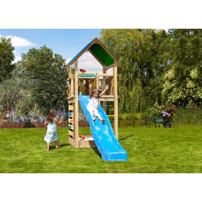 Jungle Gym Lodge 2.1 legetårn med blå rutsjebane