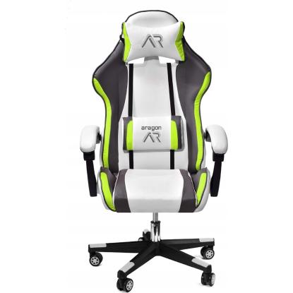Gamestol, ergonomisk, læder, hvid/grå/lime