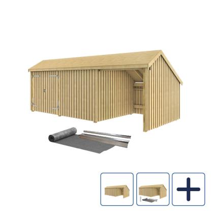 PLUS Multi havehus i 3 moduler med dobbeltdør og lukket/åben front, natur/nåletræ, 15,5 m²