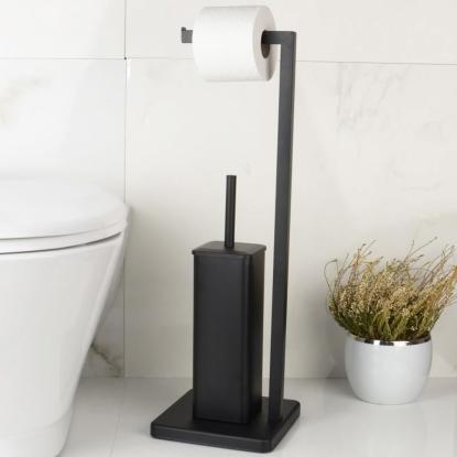 Toiletrulleholder med toiletbørste, fritstående, sort, 20 x 63 cm
