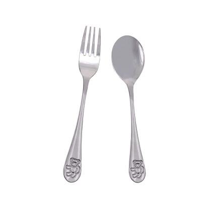 Steel-Function børnebestik, ske og gaffel, rustfrit stål, bamse