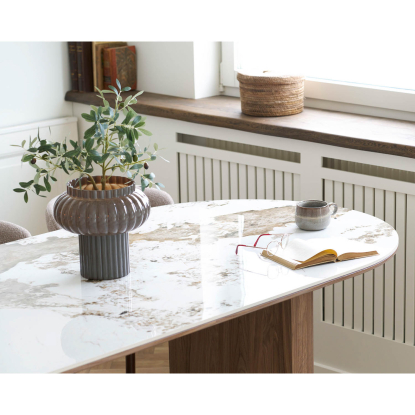 Athens spisebord med keramisk bordplade, hvid/brun, 100 x 210 cm