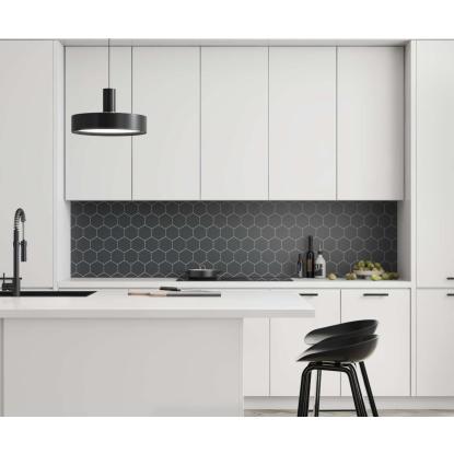 Fibo Kitchen Board vægplade med hexagon fliselook, 10 x 600 x 580 mm, black silk - 2 stk.