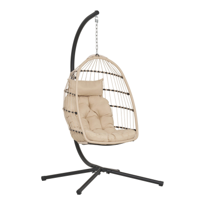 Patras hængestol med foldbart sæde, polyrattan/stål, beige/grå/sort