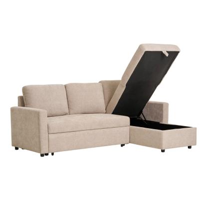Belfast chaiselong sovesofa med opbevaring, mørk sand, natur ben
