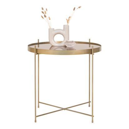 Hjørnebord i messing farvet stål med glas ø48xh48cm