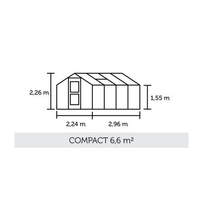 Juliana Compact drivhus 6,6 m², alu/sort, 3 mm hærdet glas