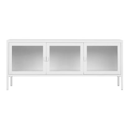 Brisbane TV-bænk med 3 glaslåger, hvid stål, 130 x 40 x 55 cm