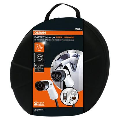 Osram ladekabel til elbil type 2, 16A, 1-faset inklusiv taske, 5 meter