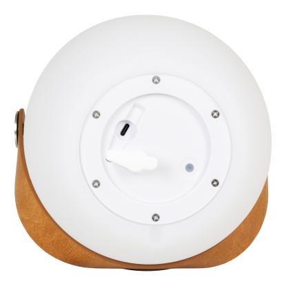 Lampe med læder strop, genopladelig, bluetooth højtaler, hvid
