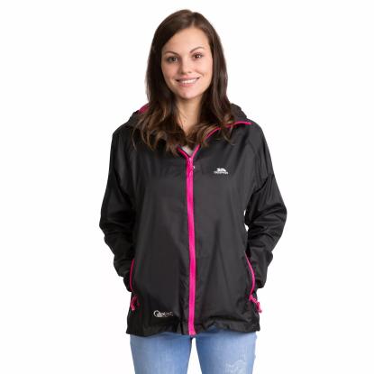 Trespass QIKPAC packaway regnjakke med pose, dame, sort/pink