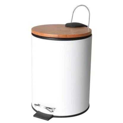Pedalspand, hvid/bambus - 3 liter