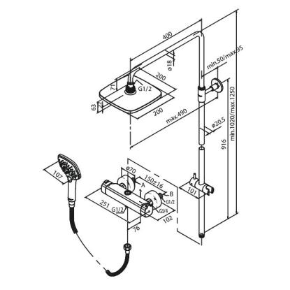 Damixa Pine brusesystem med termostat, håndbruser og 200 mm hovedbruser, krom