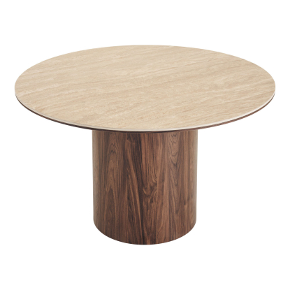 Delphi spisebord med keramisk bordplade, travertin/mørkebrun, Ø120 cm