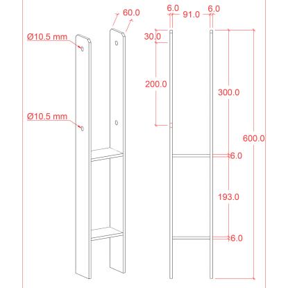 PLUS H-stolpefod til nedstøbning inkl. skruer, sort/stål, 60 cm - til 9 x 9 cm stolper