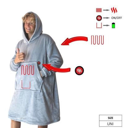 Glovii blød poncho med varme og USB-tilslutning, kompatibel med enhver 2A powerbank, grå