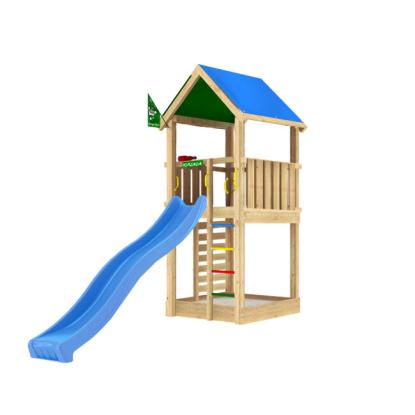 Jungle Gym Lodge 2.1 legetårn med Climb Module og blå rutsjebane