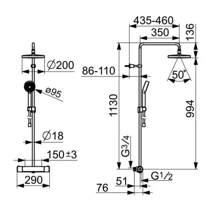 Oras Nova Rainshower brusesystem med termostat, håndbruser og  200 mm hovedbruser, krom