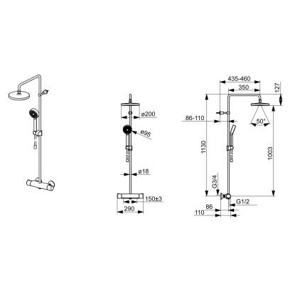 Oras Nova Rain brusesystem med termostat, håndbruser og 200 mm hovedbruser, mat sort