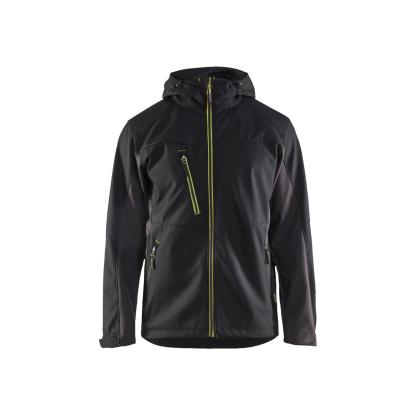 Blåkläder 4753 softshell jakke med hætte, sort/hi-vis gul