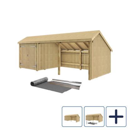 PLUS Multi havehus i 3 moduler med dobbeltdør og åben front, natur/nåletræ, 15,5 m²