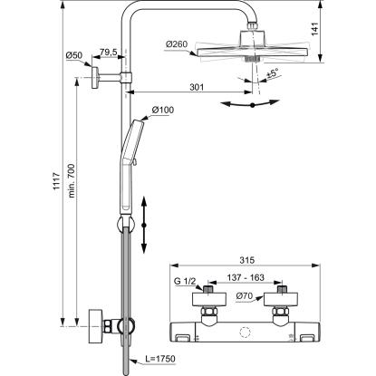 Ideal Standard Ceratherm T25+ brusesystem, vandbesparende, krom
