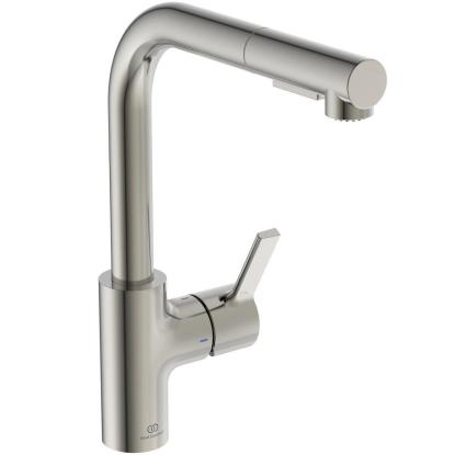 Ideal Standard GUSTO køkkenarmatur, L-tud med udtræk, silver storm