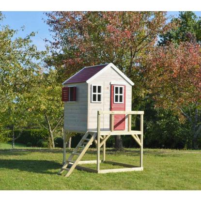 Wendi Toys Stork legehus med trappe, træ, rød, 242 x 197 x 160 cm