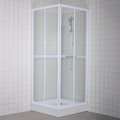 Milobad Venedig brusekabine med hvide aluprofiler, 80 x 80 x 200 cm, klart glas