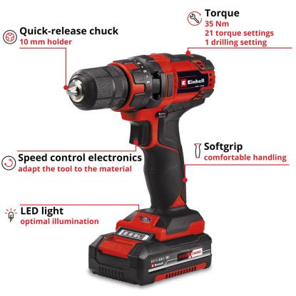 Einhell TC-CD 18/35 Li akku boremaskine med 2 Ah batteri og lader