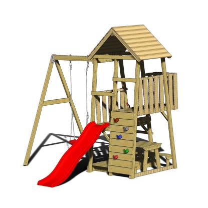 Wendi Toys Gorilla legetårn med klatrevæg, rutsjebane, gynge og bord/bænkesæt, træ, rød