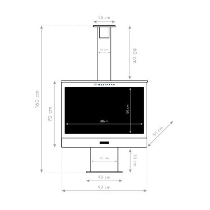 Westmann havepejs med grillrist, sort, 160 x 90 x 41 cm