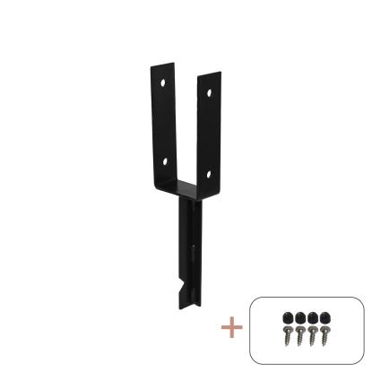PLUS U-stolpefod til nedstøbning inkl. skruer, sort/stål, 40 cm - til 9 x 9 cm stolper