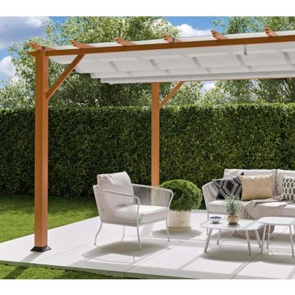 Paragon Outdoor Florenz 1116 pergola, aluminium, lyst trælook, hvidt tekstil, 236 x 505 x 350 cm