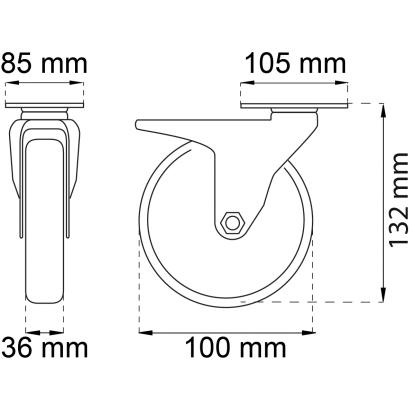 Habo 5010 containerhjul med bremser, Ø100 mm