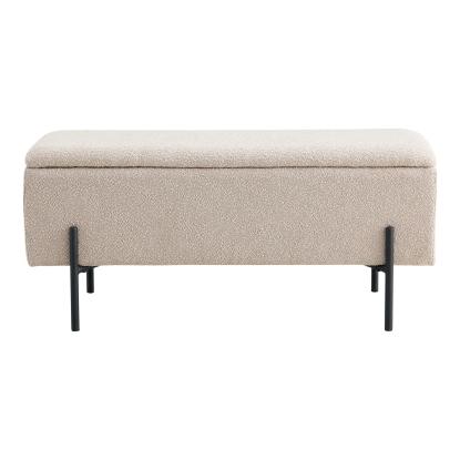 Bænk i bouclé med opbevaring, beige med sorte ben