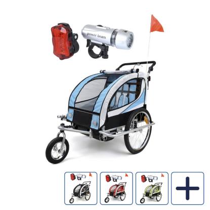 Cykeltrailer/løbevogn til børn, med støddæmper og 2 sæder