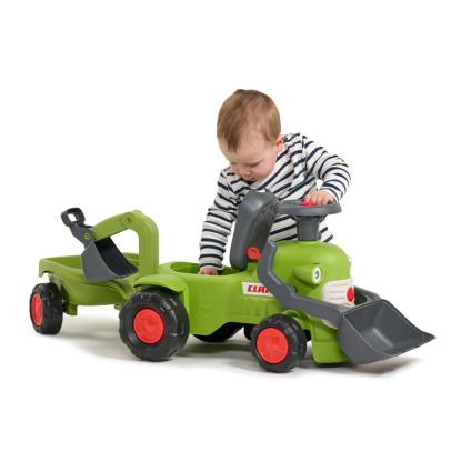 FALK Claas Vintage traktor med rat, horn og trailer, grøn