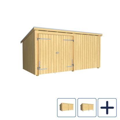 PLUS Nordic havehus i 2 moduler med dobbeltdør og lukket front, natur/nåletræ, 9,5 m²