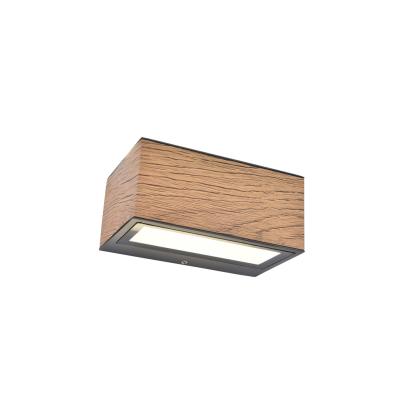 LUTEC GEMINI udendørs LED væglampe, up/down, H6,5 cm, IP54, 4000K, mørk grå/træ effekt