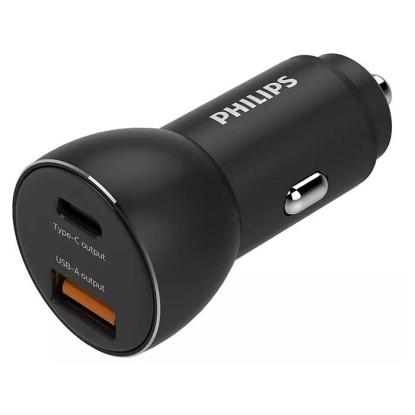 Philips USB fast-charge lader til cigarstik USB-A+C, sort, 36W