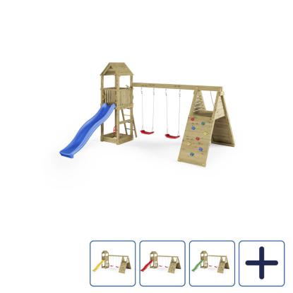 Fungoo Fleppi legetårn med to gynger, klatrevæg og rutsjebane