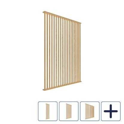 I-Wood DivideWall skråtstillet rumdeler med top- & bundprofil og lameller, klar olieret, MDF med egefinér