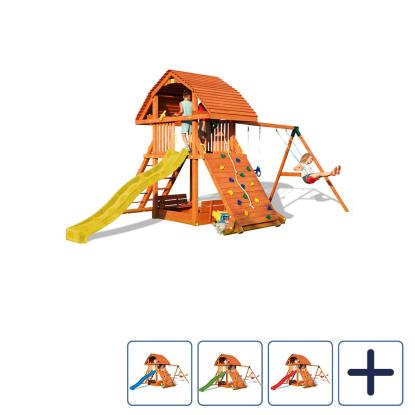 Fungoo Giant Move Beach legetårn med sandkasse, klatrevæg, gynger og rutsjebane