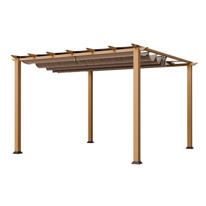 Paragon Outdoor Florida 1111 pergola, aluminium, lyst trælook, brunt tekstil, 235 x 350 x 350 cm